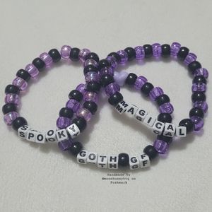 Handmade goth aesthetic stacking bracelets 🦇🖤  beaded kandi